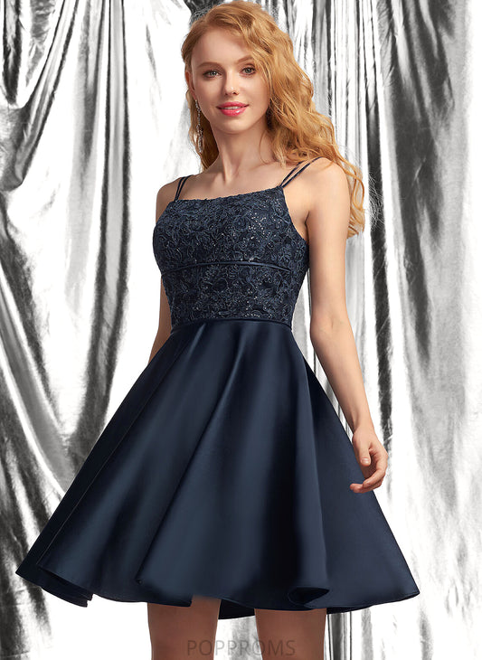 Prom Dresses With A-Line Lace Allisson Satin Neckline Square Short/Mini Sequins