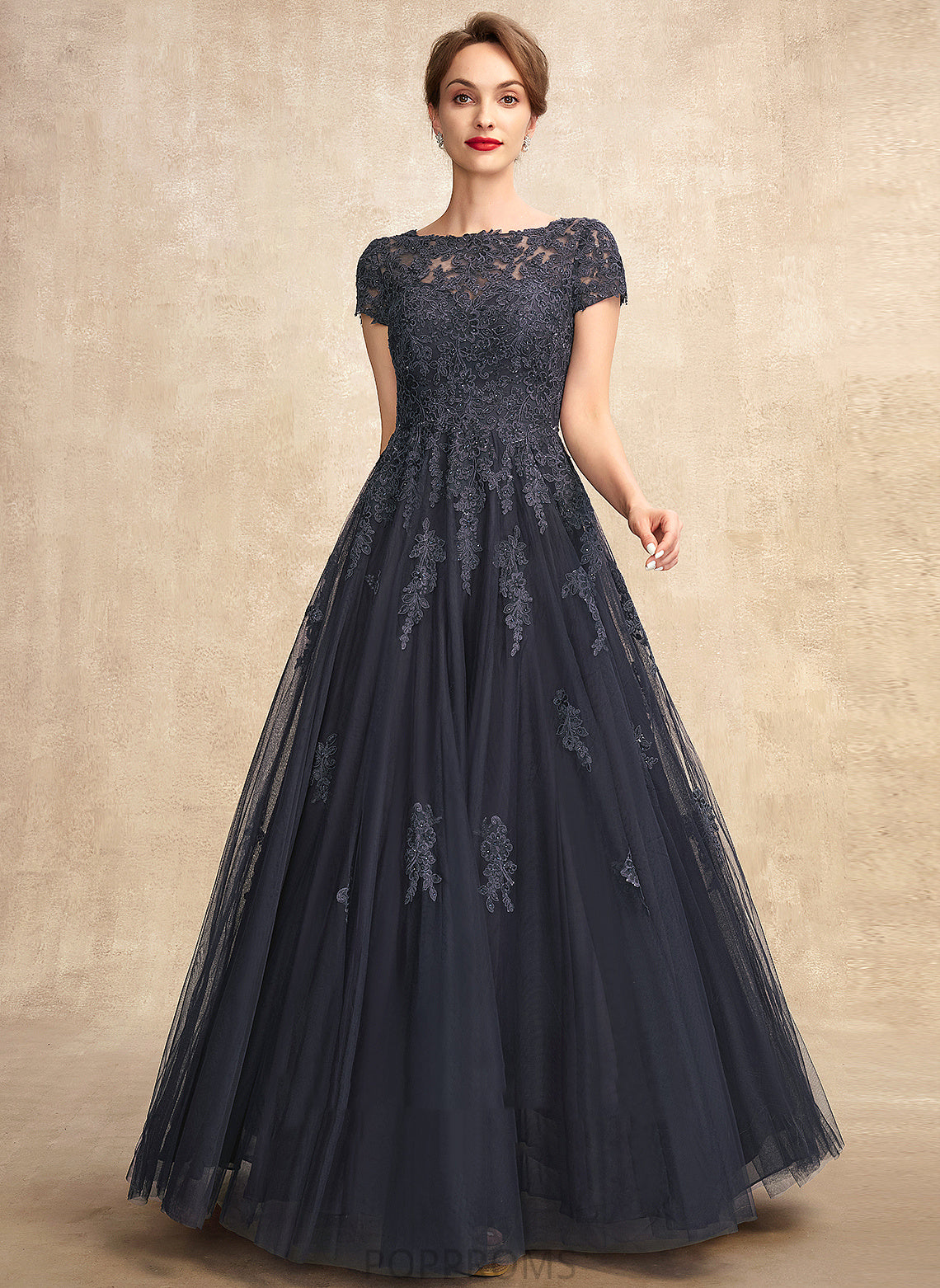 Mother Tulle the With Dress Mother of the Bride Dresses Lace Bride Beading Floor-Length of Scoop Neck A-Line Mckinley