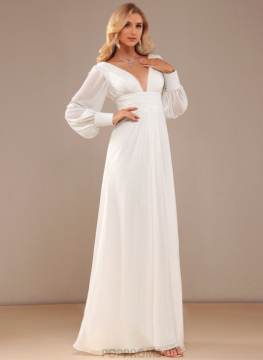 With Ruffle A-Line Wedding Chiffon Floor-Length Hanna Wedding Dresses Dress V-neck