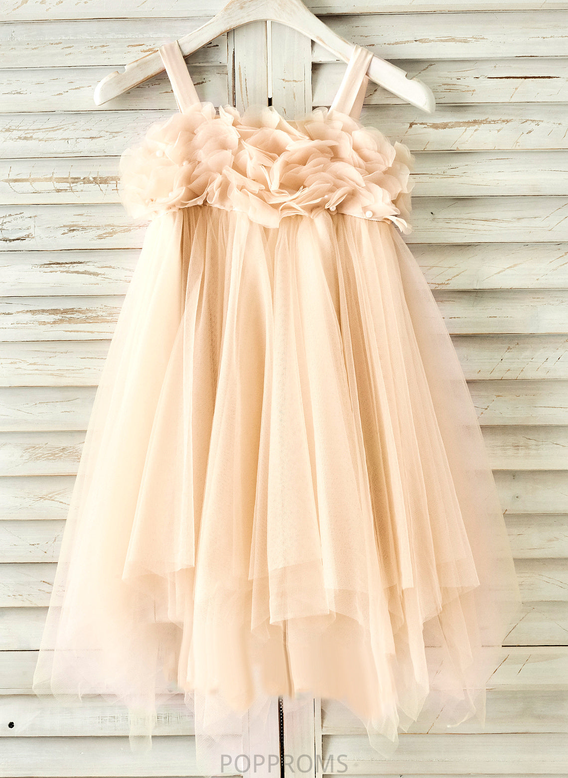 Sleeveless Beading Dress Knee-length Flower Tulle Flower Girl Dresses Nayeli With A-Line/Princess Girl Straps -