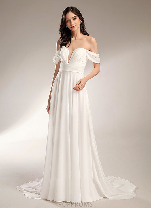 With Wedding Lilah Court Dress Train Off-the-Shoulder Wedding Dresses Pleated A-Line