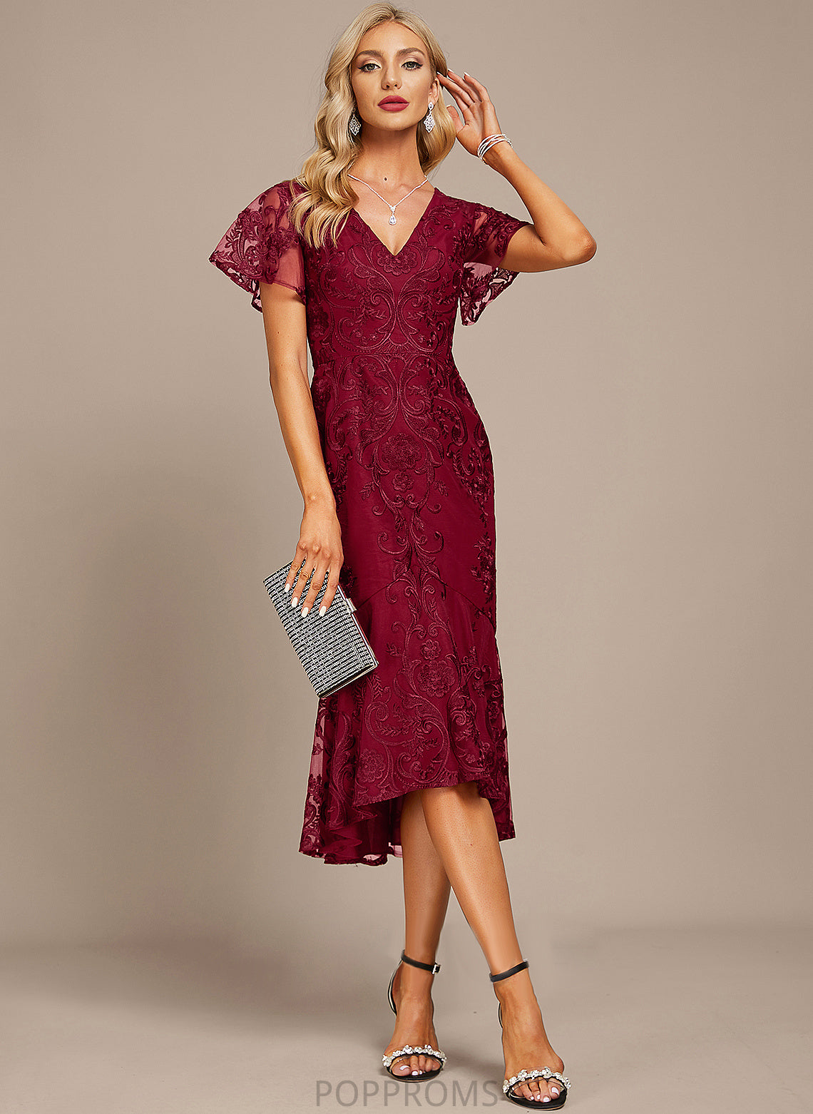 Trumpet/Mermaid Dress Asymmetrical Lace V-neck Cocktail Dresses Iyana Cocktail