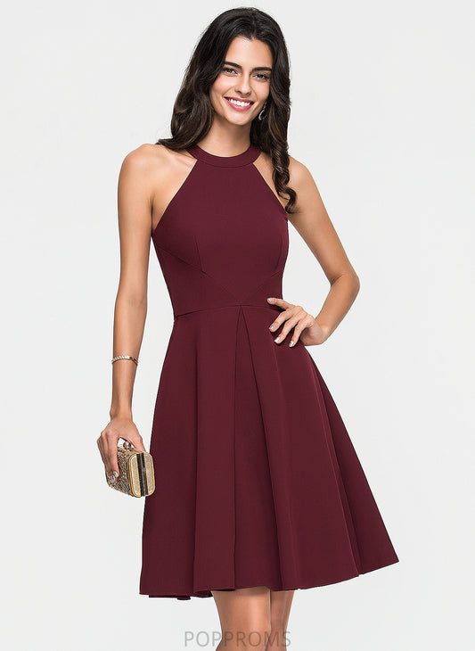 Neck Cocktail Dresses Dress Ruffle Brooklyn Knee-Length Scoop Cocktail A-Line With Stretch Crepe