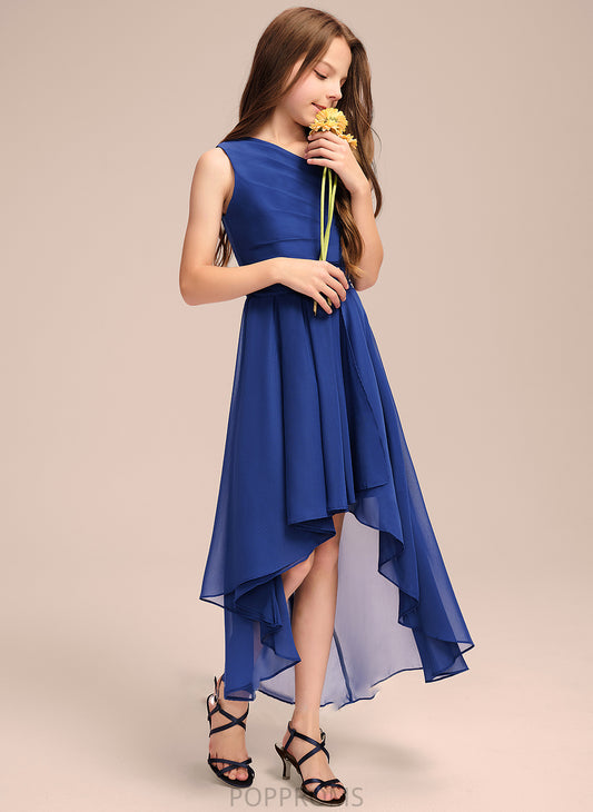 With Claudia One-Shoulder Asymmetrical Bow(s) A-Line Chiffon Ruffles Junior Bridesmaid Dresses