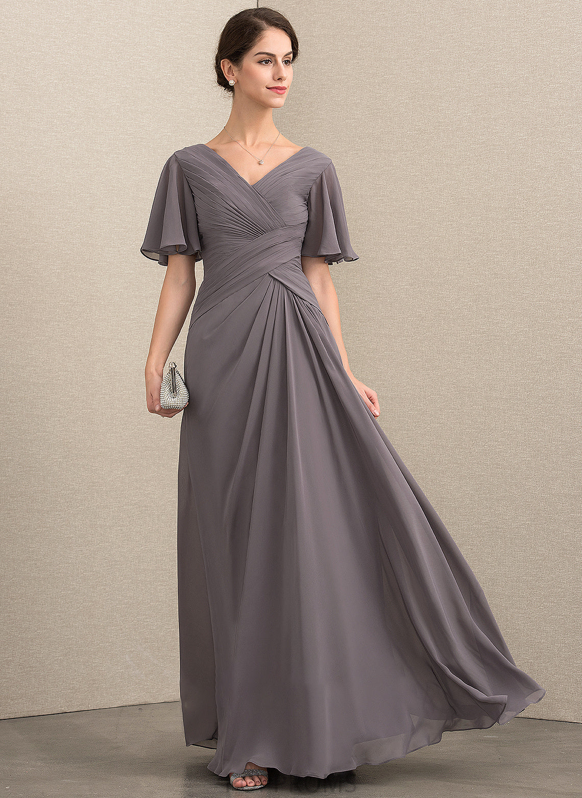 Mother Dress Floor-Length Alayna Mother of the Bride Dresses Bride With Chiffon Ruffle A-Line the of V-neck