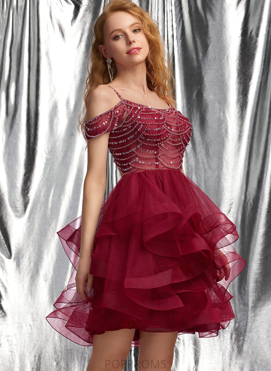 With Dress Scoop Ball-Gown/Princess Beading Short/Mini Tulle Sequins Chasity Homecoming Dresses Homecoming Neck