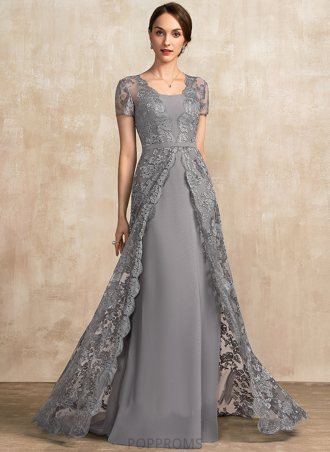 Dress Bride Lace Square of Train Sweep Chiffon the Monique Mother of the Bride Dresses Mother A-Line Neckline