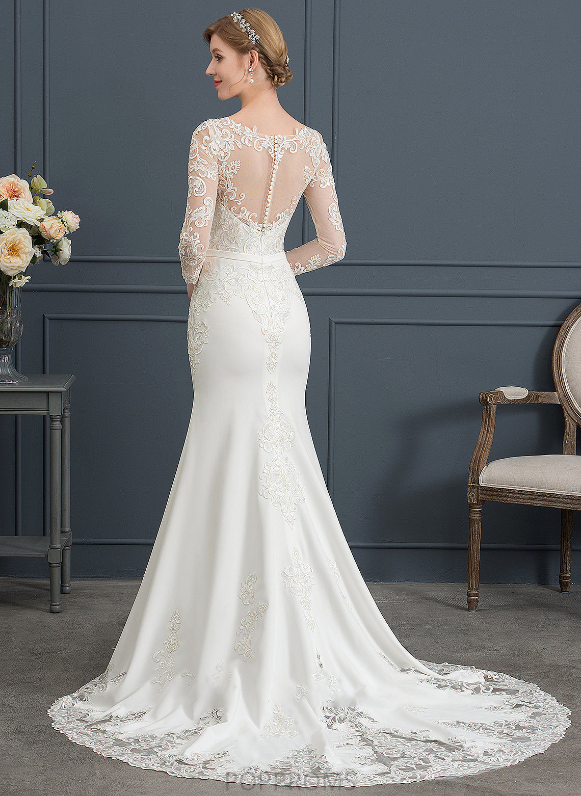 Train Illusion Wedding Dresses With Jaylene Chapel Stretch Crepe Wedding Dress Trumpet/Mermaid Lace