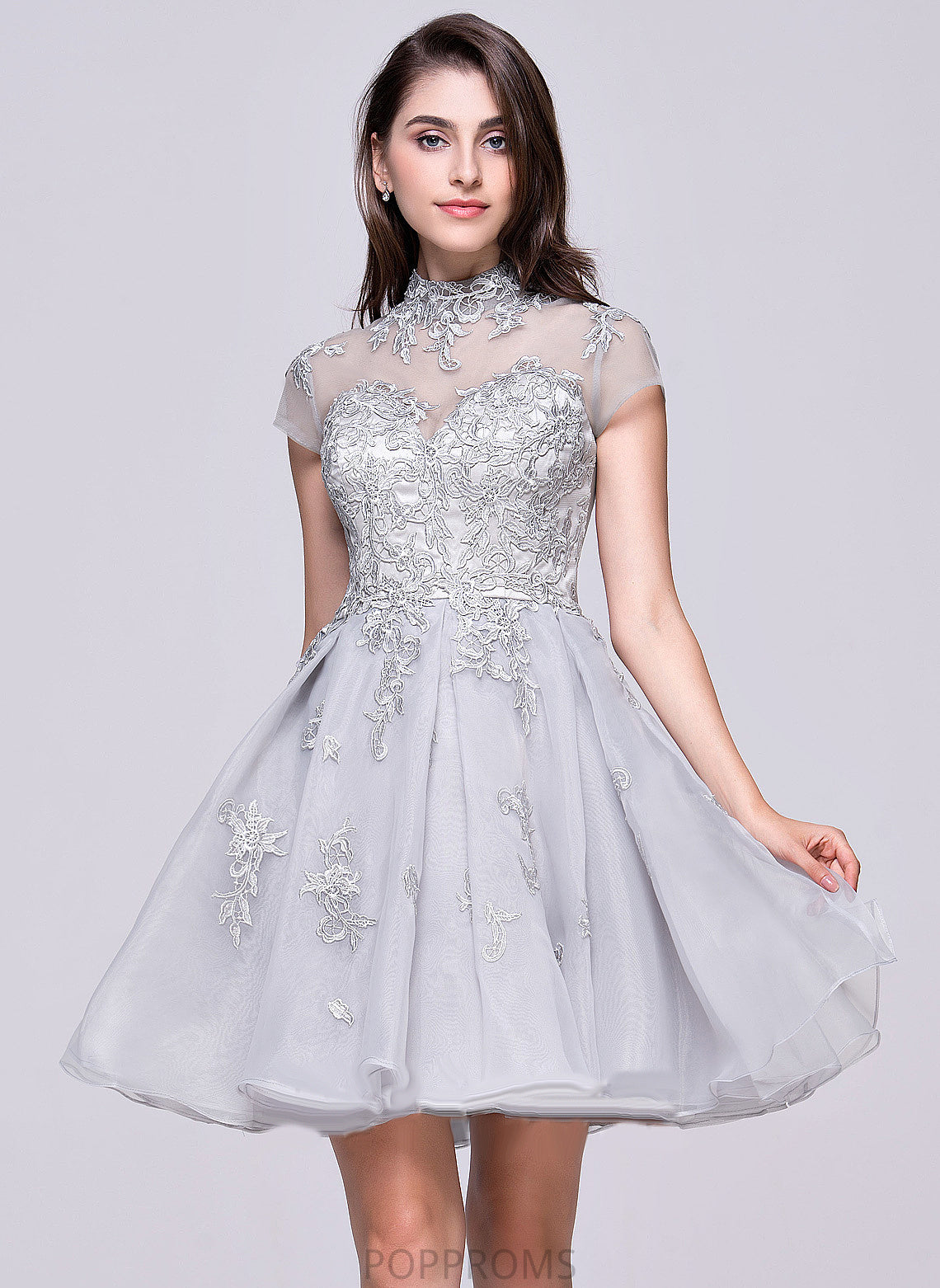 Homecoming Dresses Organza Lace With Dress Lace Short/Mini Appliques Neck A-Line Homecoming High Celia Tulle