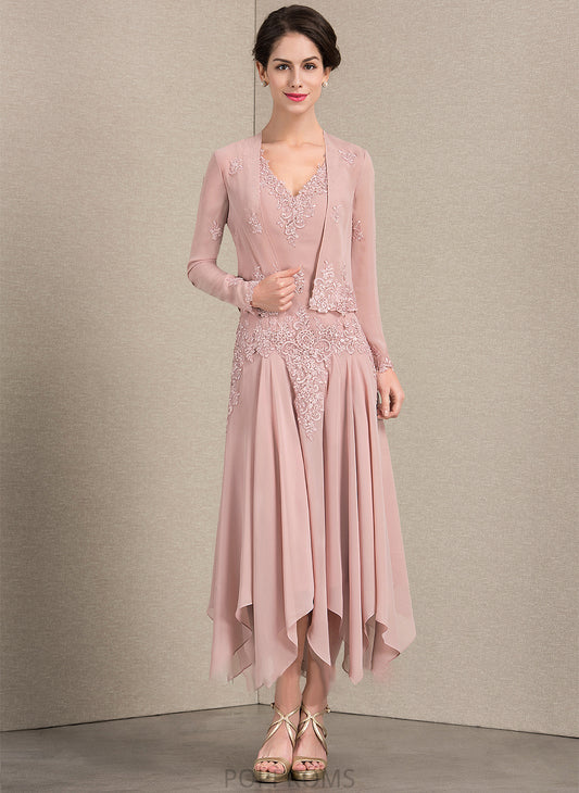 V-neck Chiffon the Rhoda Lace Dress Bride Appliques With Mother of the Bride Dresses Ankle-Length of A-Line Sequins Mother