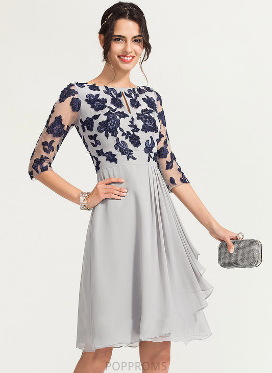 Lace Cocktail Scoop Val Chiffon Cocktail Dresses With Neck Dress Ruffle Knee-Length A-Line