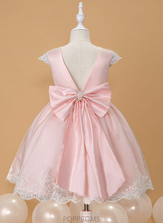 Flower Satin/Lace Knee-length With Girl Beading/Bow(s) Flower Girl Dresses Sleeveless Scoop - Dress Ball-Gown/Princess Neck Salome