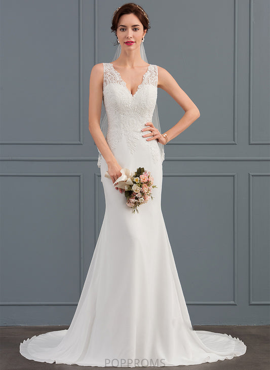 Train Wedding Dresses Chiffon Court Dress Sarai Wedding Trumpet/Mermaid V-neck