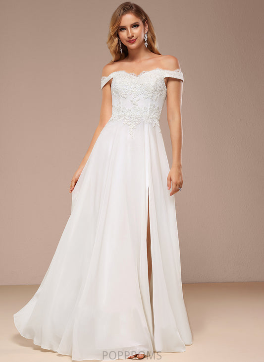 Dress Off-the-Shoulder A-Line Janessa Wedding Dresses Lace Floor-Length Sequins With Chiffon Wedding