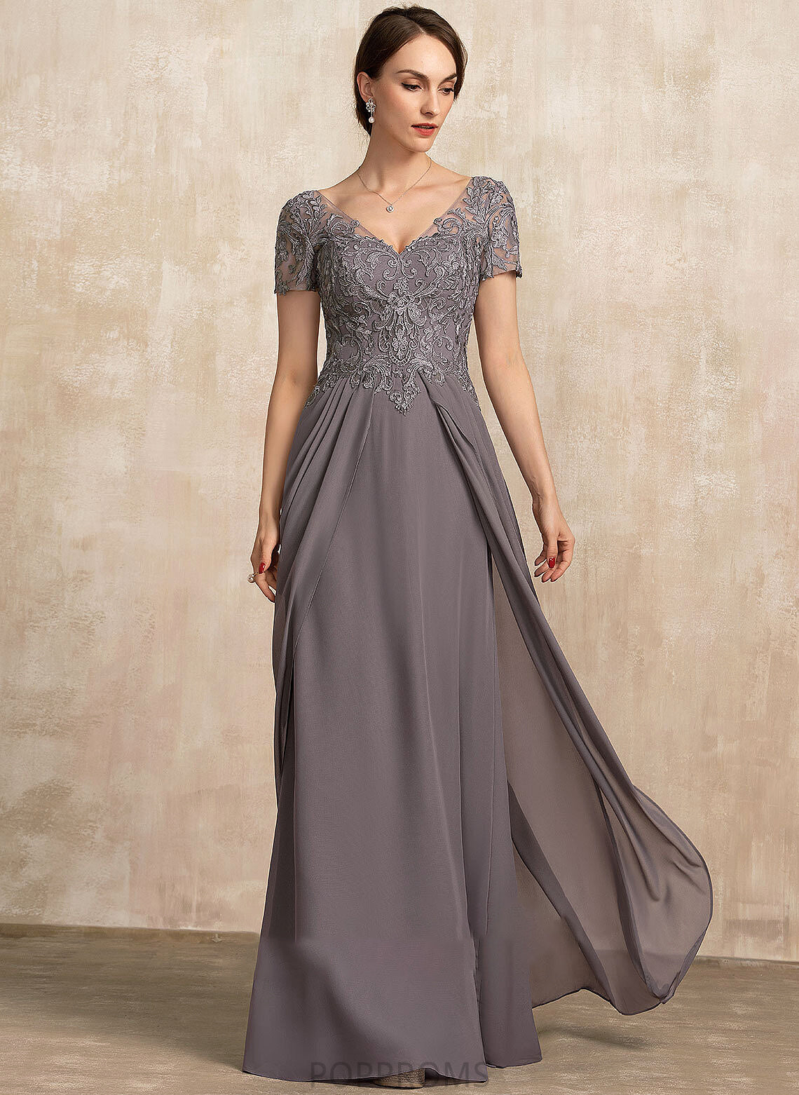 Mother of the Bride Dresses V-neck A-Line Mother Lace Floor-Length Bride Dress Chiffon of the Lisa