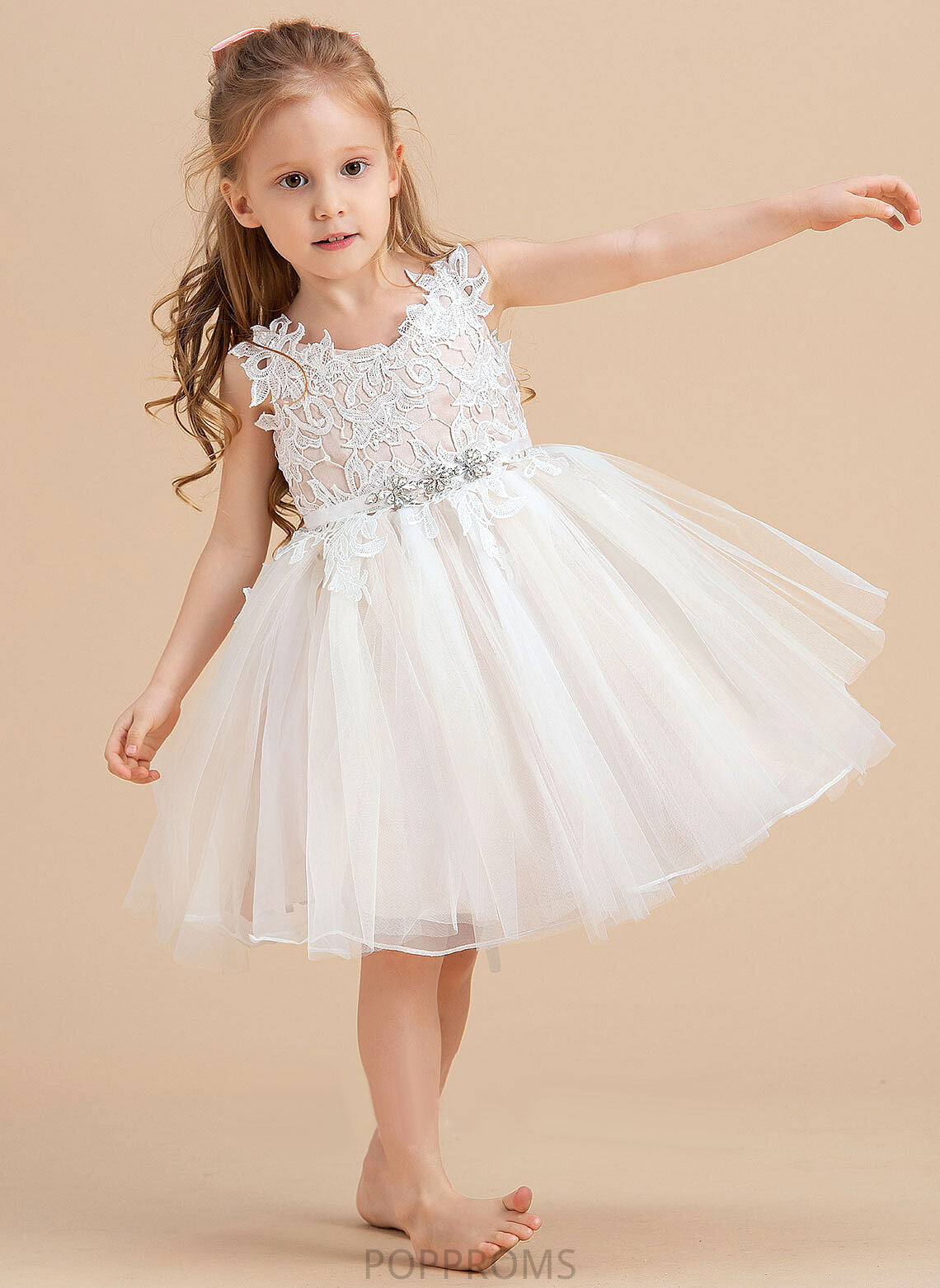 V-neck/Straps A-Line Tulle/Lace Dress Flower Girl Dresses Girl Flower Monique Knee-length Sleeveless -