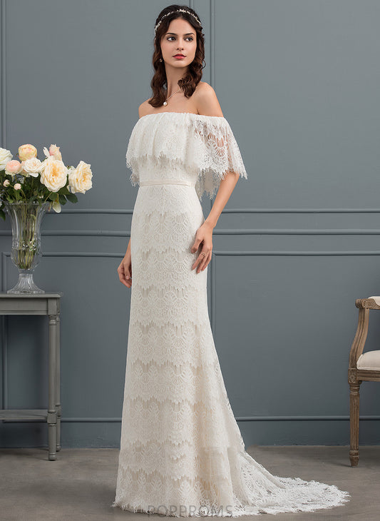 Lace Wedding Micah Sweep Trumpet/Mermaid Train Bow(s) With Off-the-Shoulder Wedding Dresses Dress