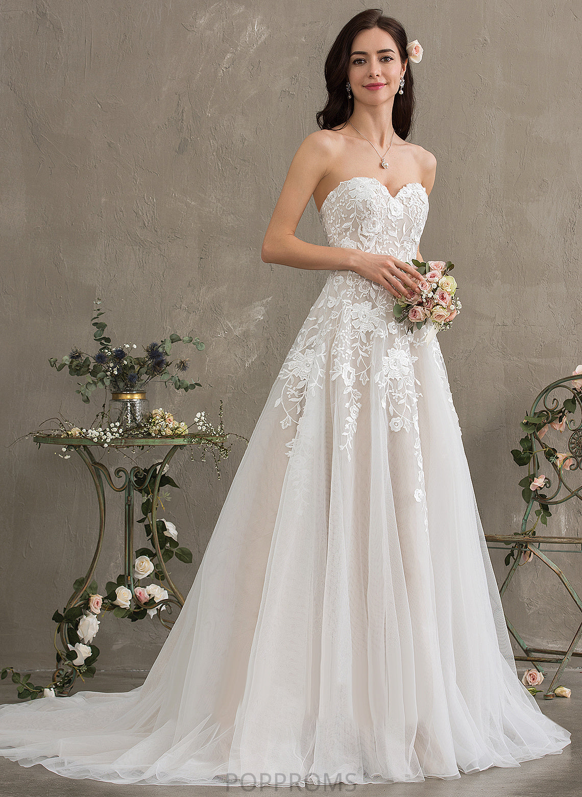 Ball-Gown/Princess Lace Dress Brenna Sweetheart Tulle Wedding Dresses Train Wedding Court