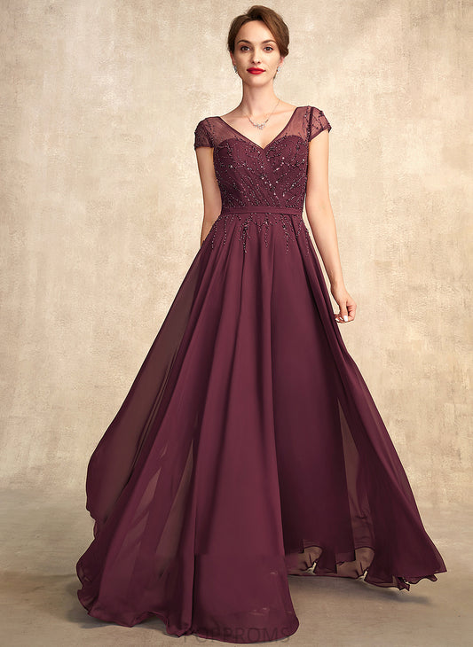 V-neck With Dress Sequins Mother Chiffon Bride Mother of the Bride Dresses Brooklynn of Floor-Length the Beading A-Line