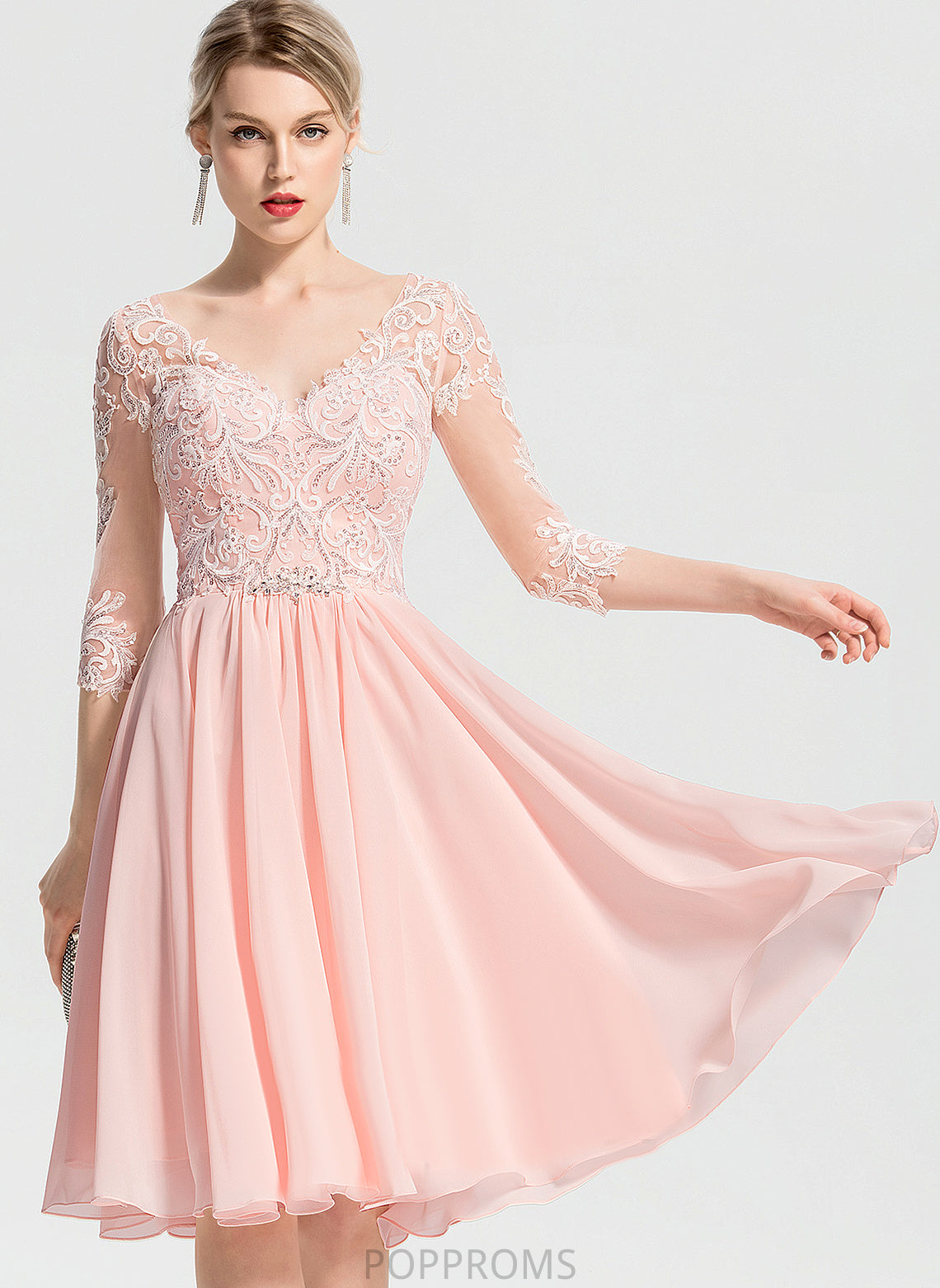 Dress V-neck Wedding Dresses Knee-Length Wedding With Nicole A-Line Chiffon Beading Lace