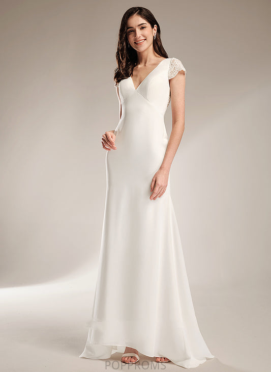 Vivian Lace With Sheath/Column V-neck Sweep Train Dress Wedding Dresses Wedding