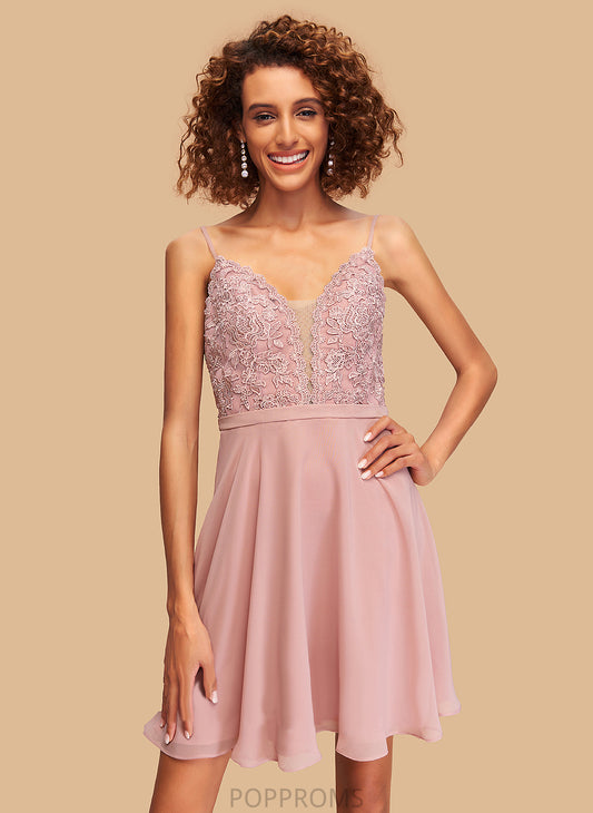 Short/Mini With Aleah Lace A-Line Chiffon V-neck Homecoming Dresses Homecoming Dress