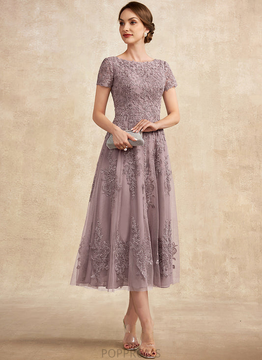 Tulle Tea-Length Dress of Bride Lace Mother the A-Line Mother of the Bride Dresses Neck Aliya Scoop