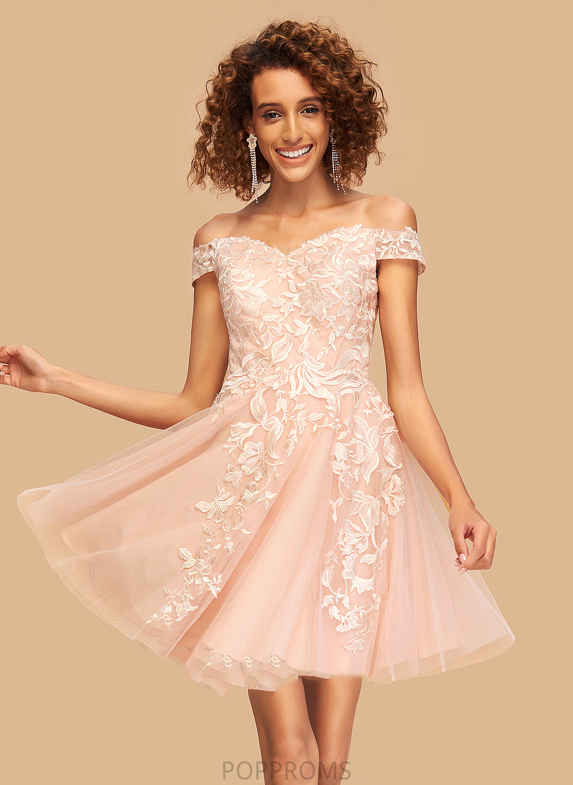 A-Line Off-the-Shoulder Homecoming Dresses Paula Short/Mini Tulle Dress With Homecoming Lace