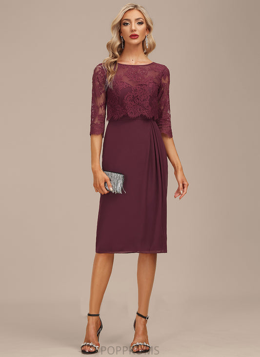 With Ruffle Cocktail Sheath/Column Lace Scoop Dress Cocktail Dresses Knee-Length Chiffon Alice Neck