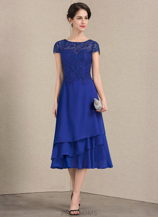 Chiffon Mother Scoop A-Line Angelina Mother of the Bride Dresses Lace Bride the of Dress Neck Tea-Length