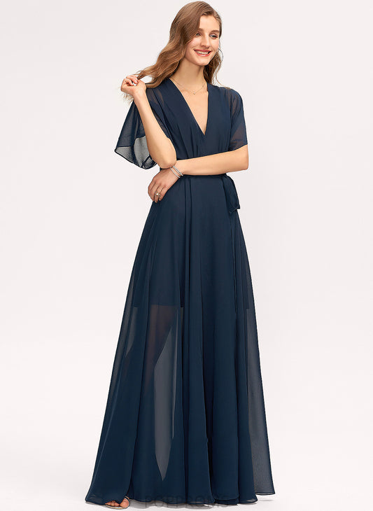 Embellishment Floor-Length Neckline A-Line Fabric Silhouette V-neck Length SplitFront Arianna Off The Shoulder Natural Waist Bridesmaid Dresses