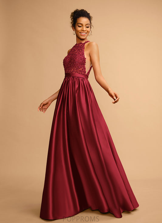 With Lace Halter Prom Dresses Sequins Satin Floor-Length Elvira Ball-Gown/Princess