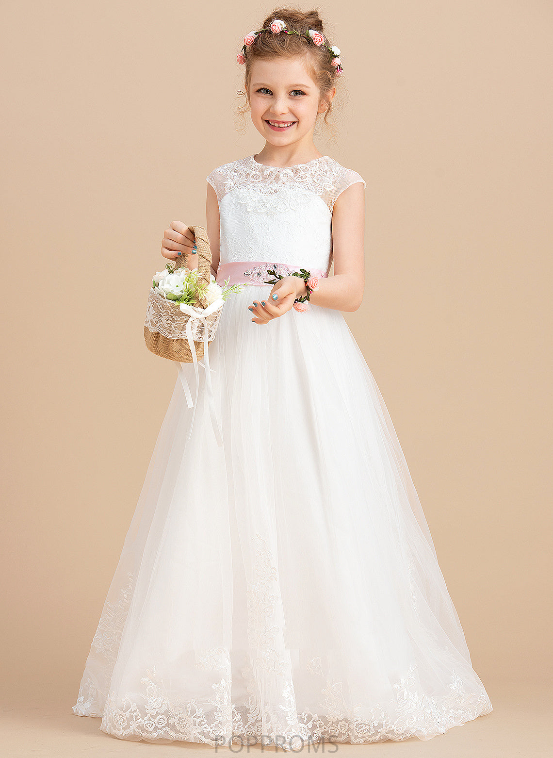 Scoop (Petticoat NOT Sleeveless Dress - Girl Flower Girl Dresses Flower Floor-length Neck Sash/Beading/Appliques/Bow(s) With Tulle/Lace included) Autumn Ball-Gown/Princess