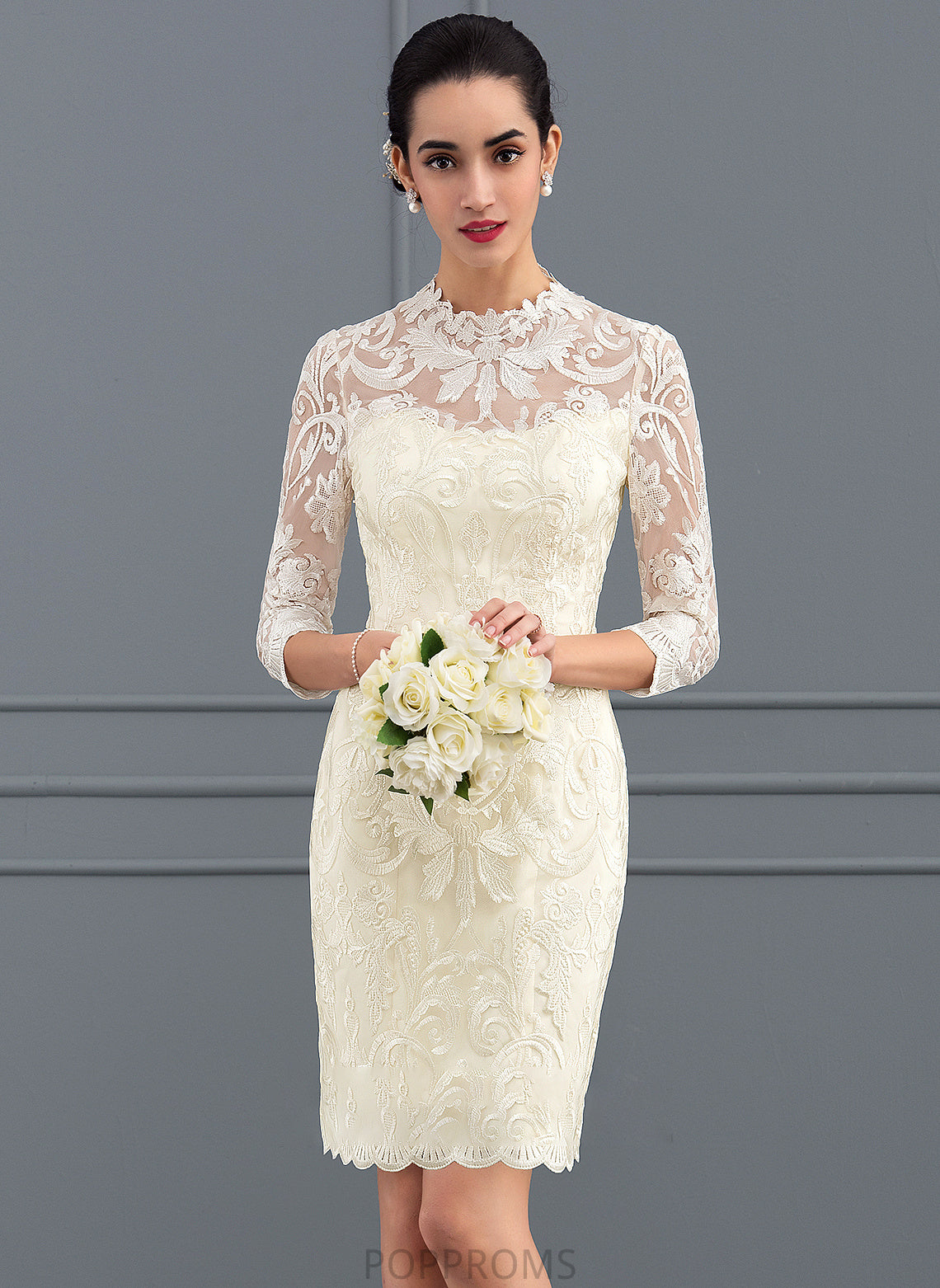 Wedding Dresses Knee-Length Neck Lace Wedding Dress High Sheath/Column Maddison