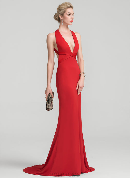 Jersey Train V-neck Sweep Trumpet/Mermaid Makena Prom Dresses