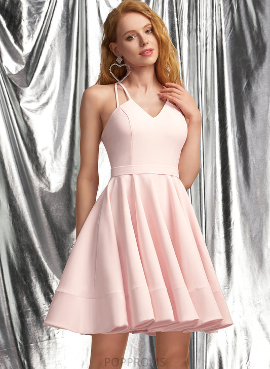 Homecoming Stretch Short/Mini Homecoming Dresses Crepe A-Line V-neck Dress Justine