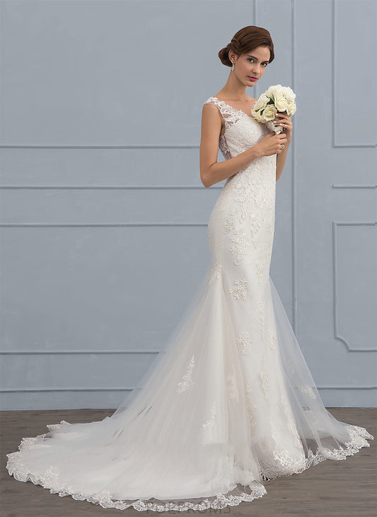 Train Gracie Trumpet/Mermaid Tulle Wedding Wedding Dresses Court V-neck Dress