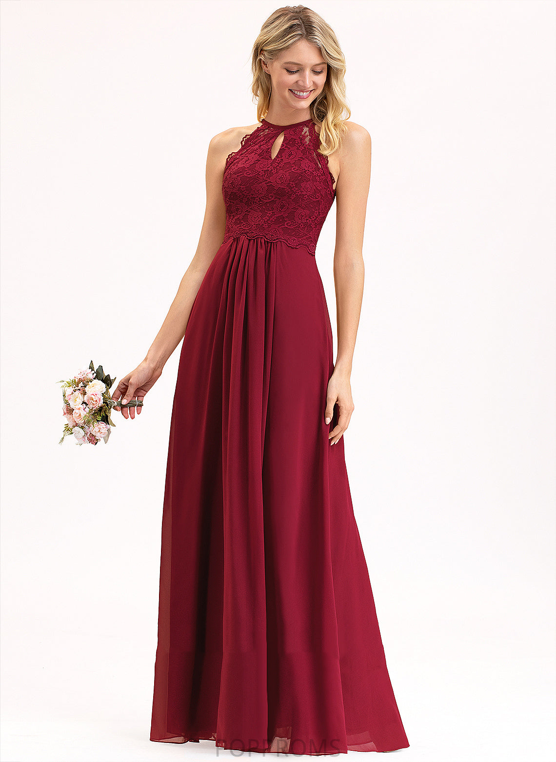 Kinley Lace Scoop Floor-Length Chiffon A-Line Prom Dresses