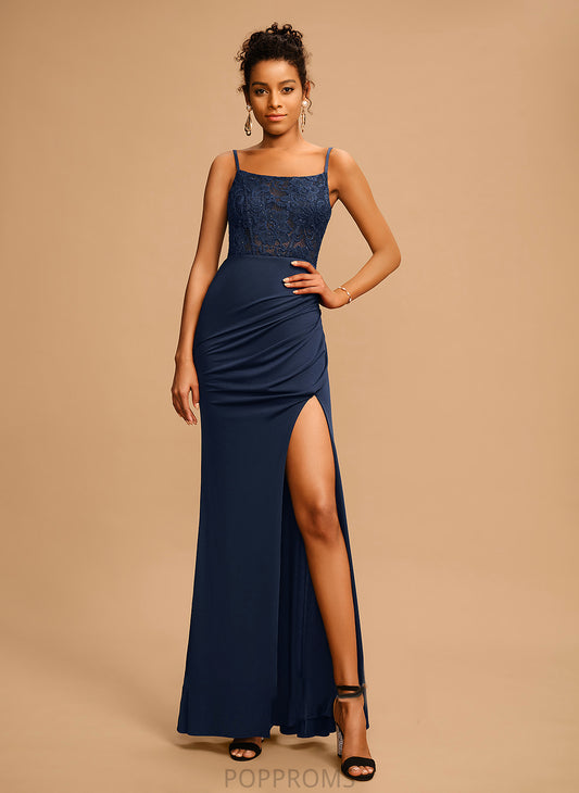 Beading Lillian Sequins Jersey Neck Scoop Floor-Length Sheath/Column With Lace Prom Dresses