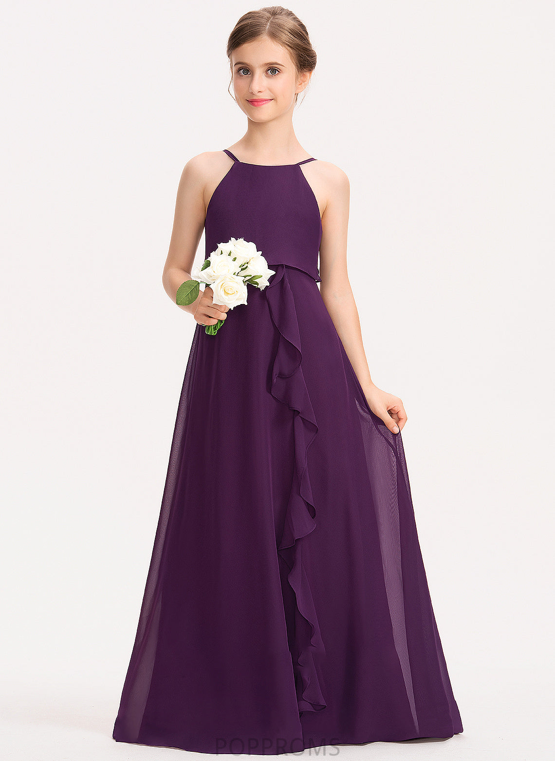 With Junior Bridesmaid Dresses Ruffles Nancy Chiffon Scoop Bow(s) A-Line Neck Floor-Length Cascading