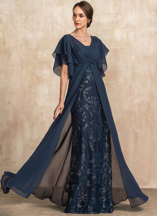 Sequins Lace Floor-Length Micaela the Ruffle Sheath/Column V-neck Bride of Dress With Mother Mother of the Bride Dresses Chiffon