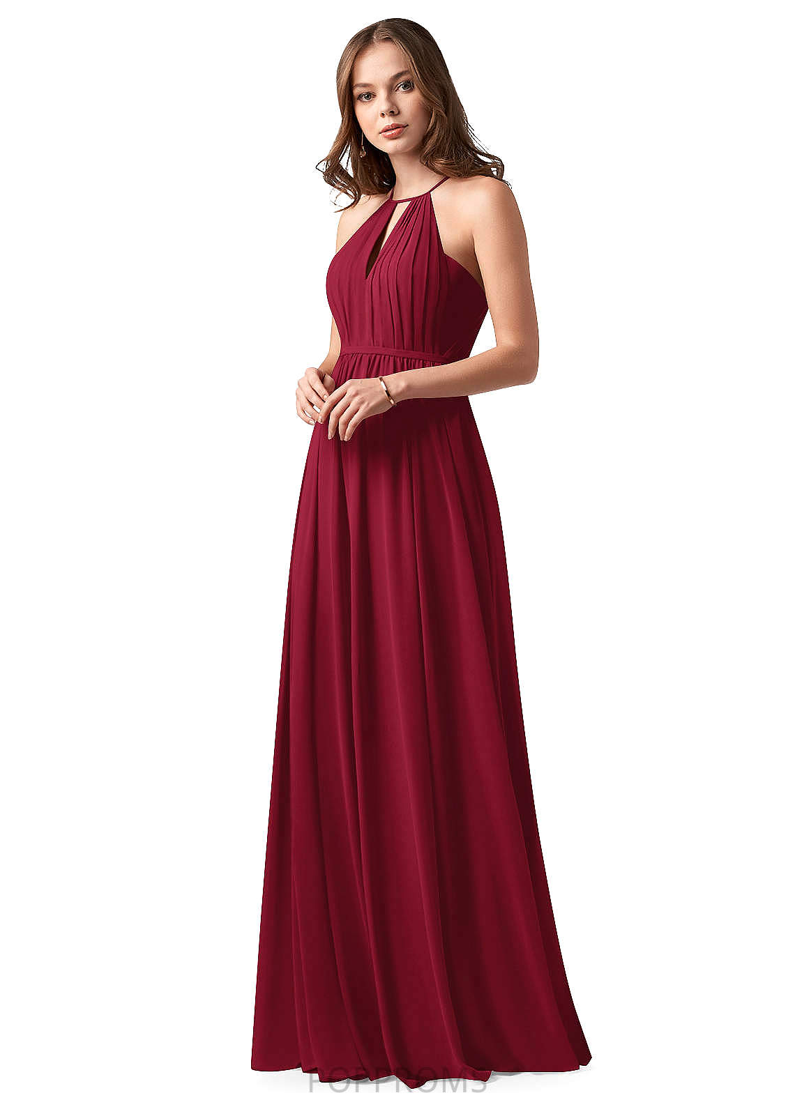 Val Sleeveless Natural Waist A-Line/Princess Floor Length Scoop Bridesmaid Dresses