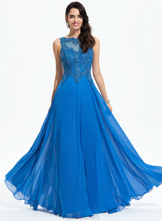 Neck Lace Sequins A-Line Londyn Floor-Length With Chiffon Beading Scoop Prom Dresses