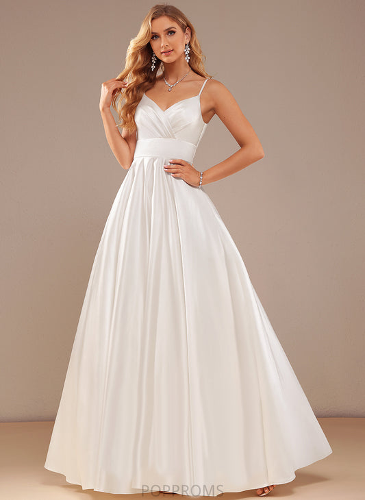 V-neck Dress Wedding Floor-Length With Keira Pockets Ball-Gown/Princess Wedding Dresses Satin