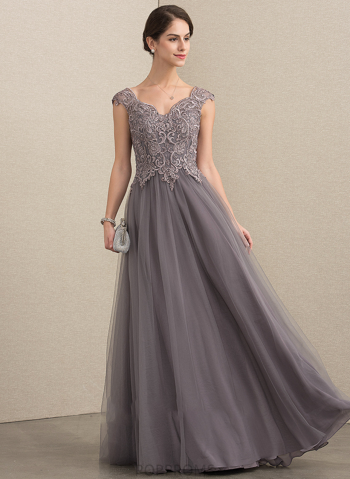 Jayda Tulle With of Mother A-Line/Princess Lace Sequins V-neck Bride the Dress Mother of the Bride Dresses Floor-Length