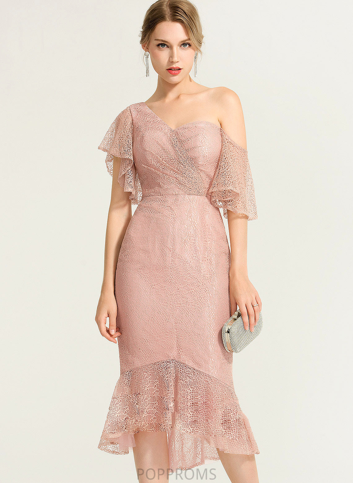 Cocktail One-Shoulder Cocktail Dresses Asymmetrical Dress Lace Sophie Trumpet/Mermaid