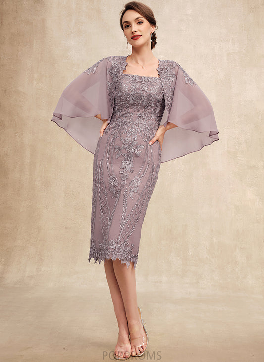 Bride the of Mother Rory Dress With Lace Chiffon Mother of the Bride Dresses Sequins Square Sheath/Column Neckline Knee-Length