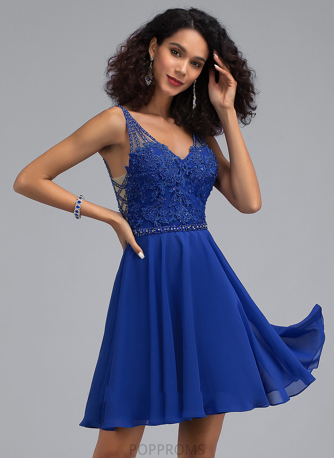 Lace A-Line With Short/Mini V-neck Beading Nydia Homecoming Homecoming Dresses Dress Chiffon