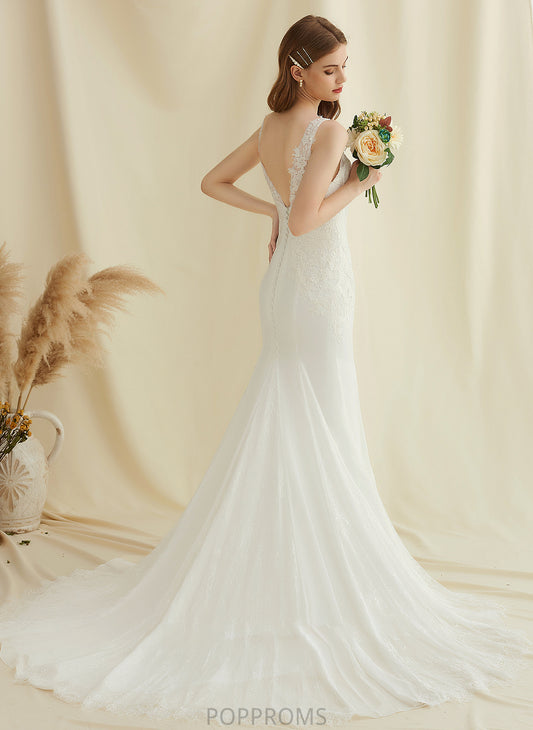 Dress Phoenix Trumpet/Mermaid Train Wedding Court V-neck Wedding Dresses Chiffon Lace