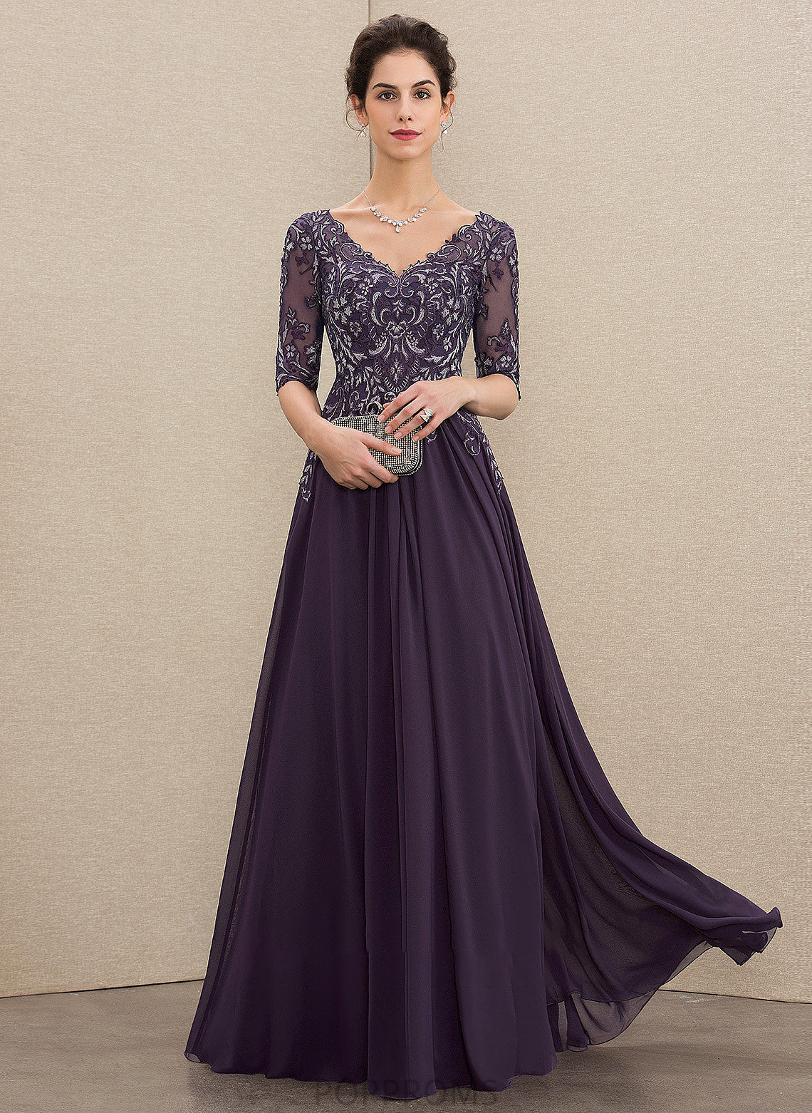 Dress Lace Floor-Length Mother V-neck the Mother of the Bride Dresses Bride of A-Line Chiffon Lilly